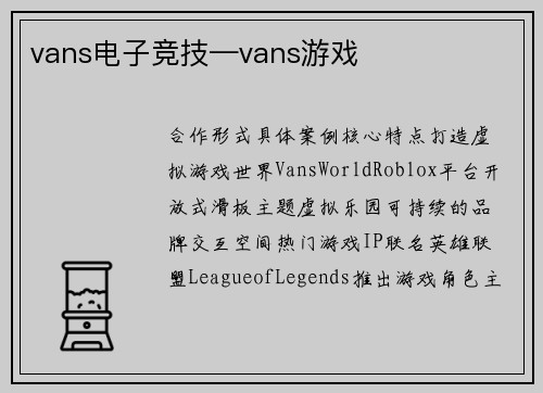 vans电子竞技—vans游戏