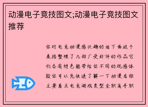 动漫电子竞技图文;动漫电子竞技图文推荐