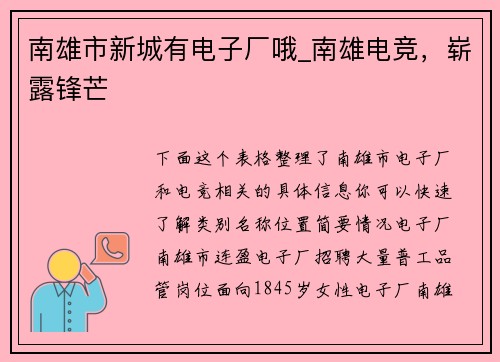 南雄市新城有电子厂哦_南雄电竞，崭露锋芒